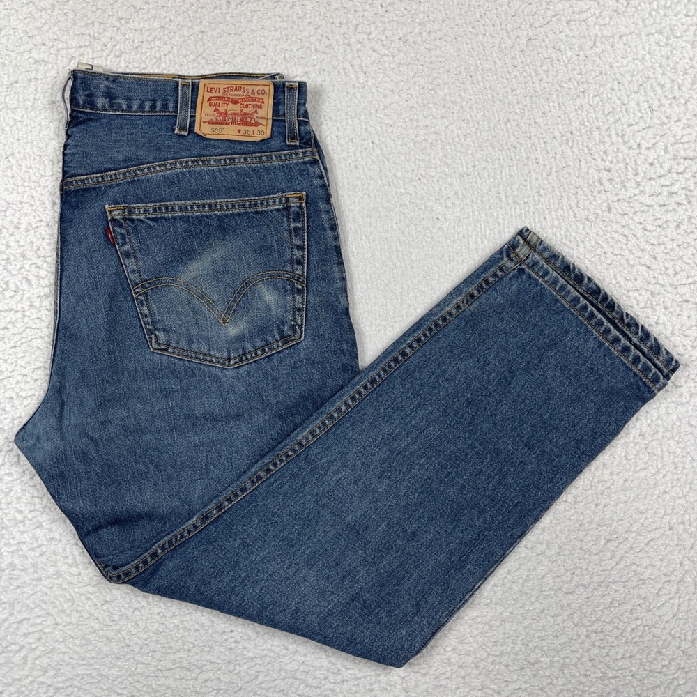 Levis 505 Jeans Mens 38x30 Blue Regular Fit Straight Y2K Vintage Casual Denim